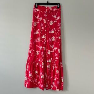 Maaji Alana Red White Floral Button Front Tiered Floral Boho Maxi Skirt S